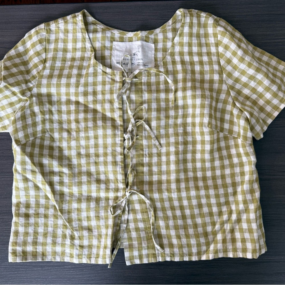 notPERFECTLINEN lime check Mijas top, m/l